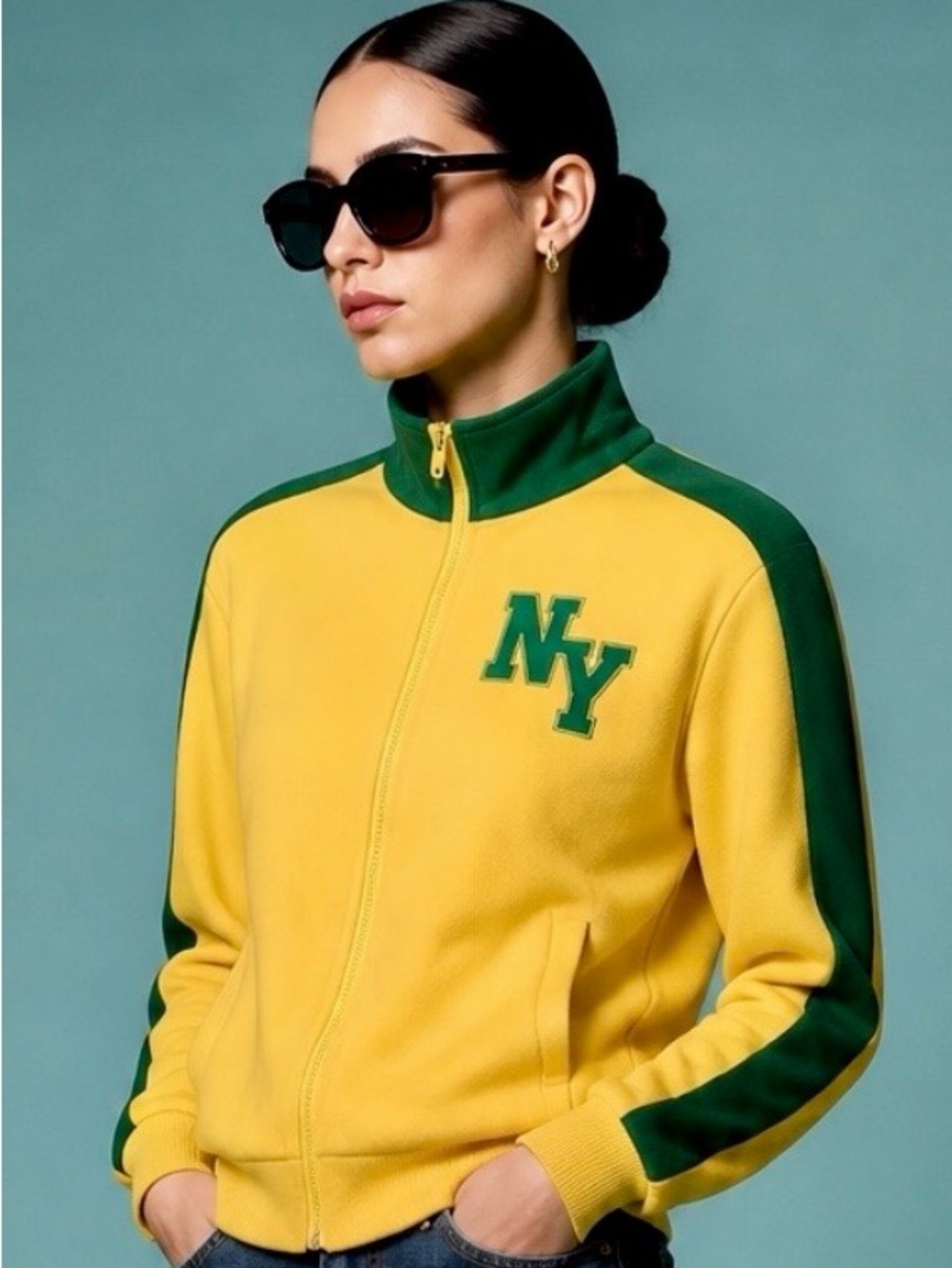 NWOT Attitoon Woman’s NY Varsity Full Zip Fleece - Yellow & Green in M or L
